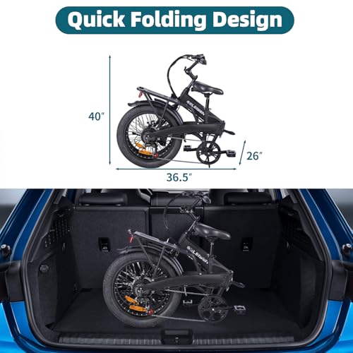 Folding Electric Bike for Adults, 20??3.0 Fat Tire Electric Bicycle, 374.4Wh Battery Ebike, 20MPH Electric Cargo Bike with LCD Color Display & 6 Speed Gears (Fits for 5'0+)