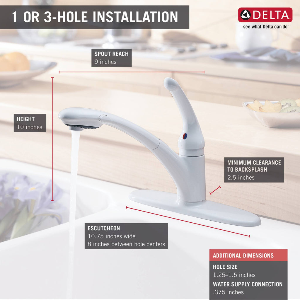 Delta 470-WH-DST Signature Single Handle Pull-Out Kitchen Faucet White