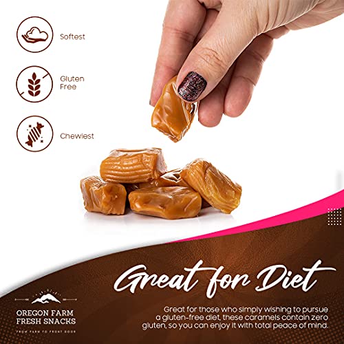 Oregon Farm Fresh Snacks Salted Caramel Gourmet Candy - Oregon Made Caramel Candy with Sea Salt and Vanilla - Gluten Free Delicious Chewy Sea Salt Caramels - Soft Caramels Individually Wrapped (16 oz)