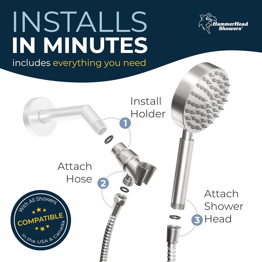 HammerHead Showers? Solid Metal LOW FLOW Handheld Shower Head with Hose and Brass Holder - OIL RUBBED BRONZE ?C Water Saving 1.75 GPM Detachable Shower Head - Adjustable Shower Wand Bracket & 6ft Hose