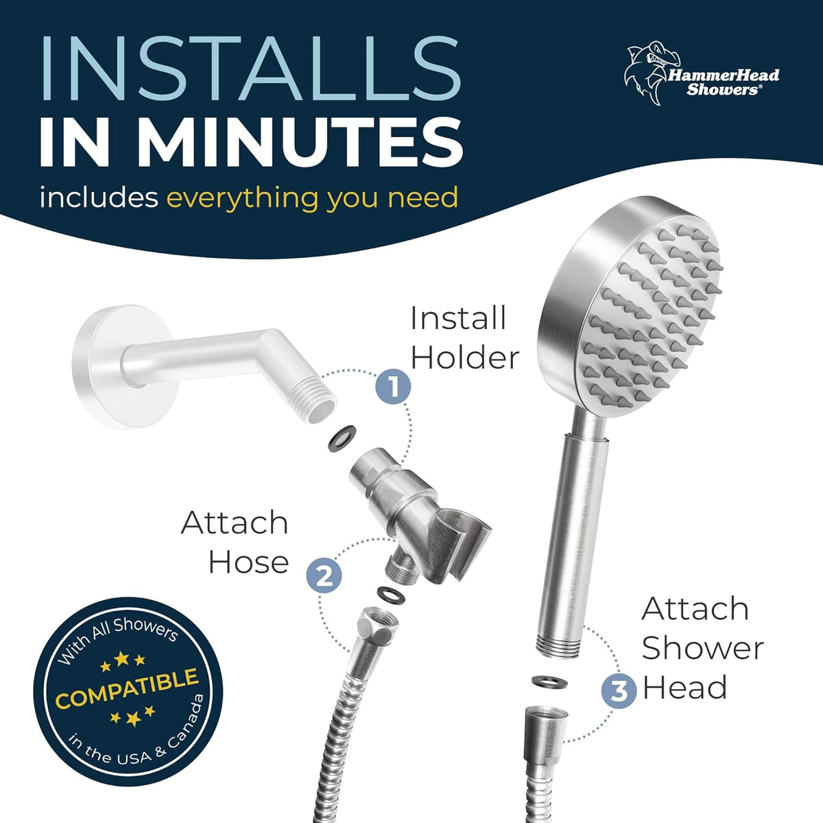 HammerHead Showers? Solid Metal LOW FLOW Handheld Shower Head with Hose and Brass Holder - OIL RUBBED BRONZE ?C Water Saving 1.75 GPM Detachable Shower Head - Adjustable Shower Wand Bracket & 6ft Hose
