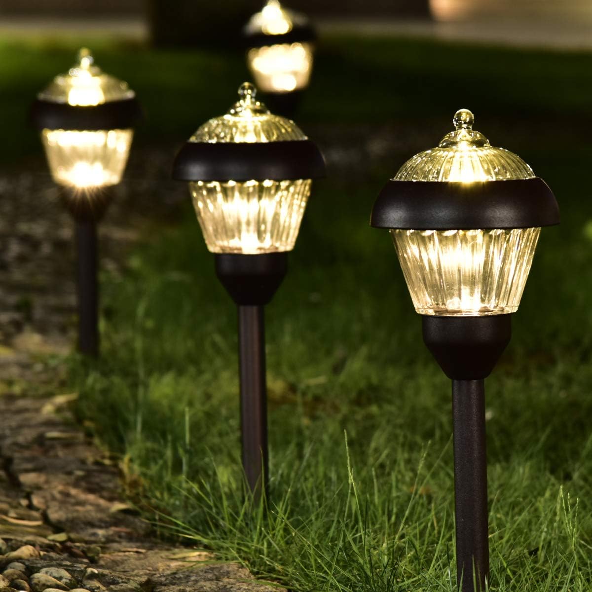 Solpex 4pack high Lumen Solar Pathway Lights??Metal Solar Path Lights??2 Bright LED??Waterproof IP65 Auto On/Off Solar Garden Lights for Walkway Driveway Yard