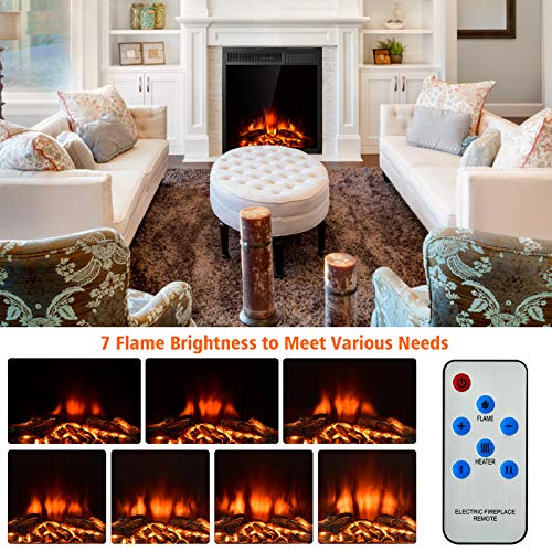 Tangkula 22.5 Inch Electric Fireplace Insert, Freestanding & Recessed Electric Fireplace Heater with Remote Control, Adjustable Heater, 7 Log Hearth Flame Settings for Home Room Indoor (22.5)