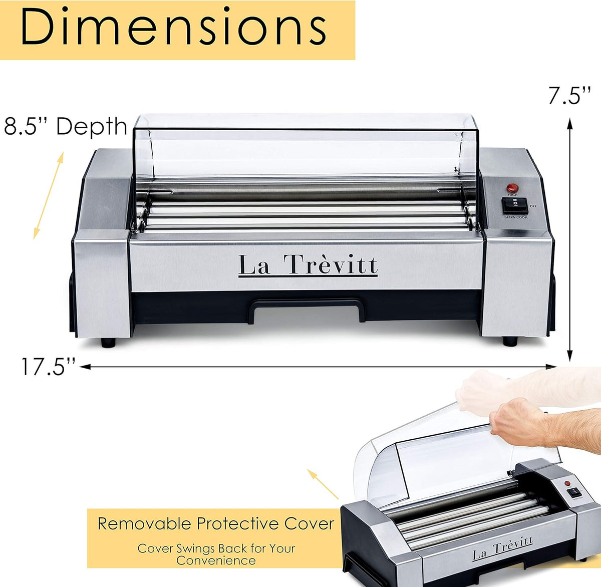 La Trevitt Hot Dog Roller- Sausage Grill Cooker Machine- 6 Hot Dog Capacity - Commercial and Household Hot Dog Machine for Family Use