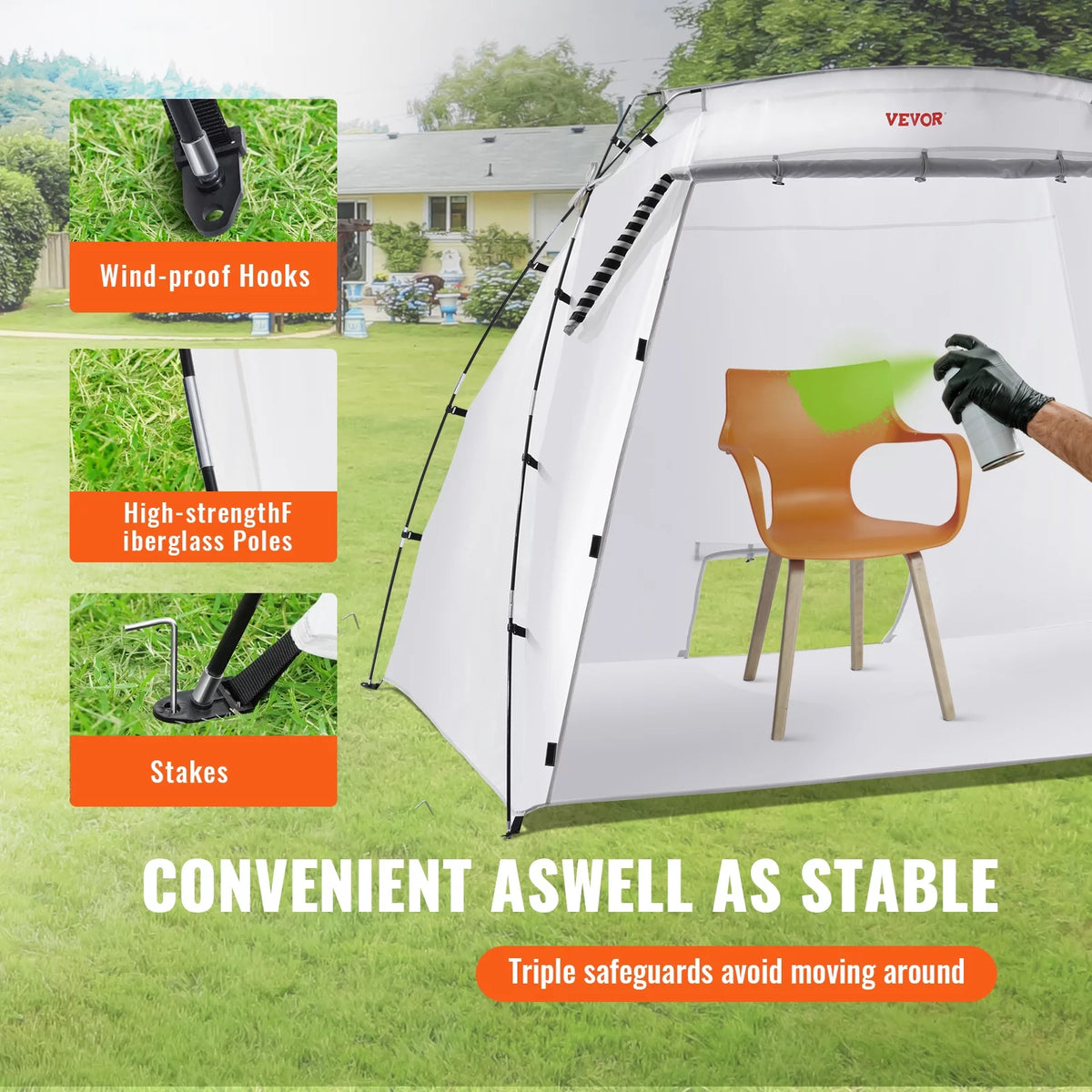 SKYSHALO Portable Paint Booth, Larger Spray Paint Tent with Built-in Floor & Mesh Screen, 7.5x5.2x5.2ft Spray Paint Shelter, Painting Tent Station for Furniture DIY Hobby Tool