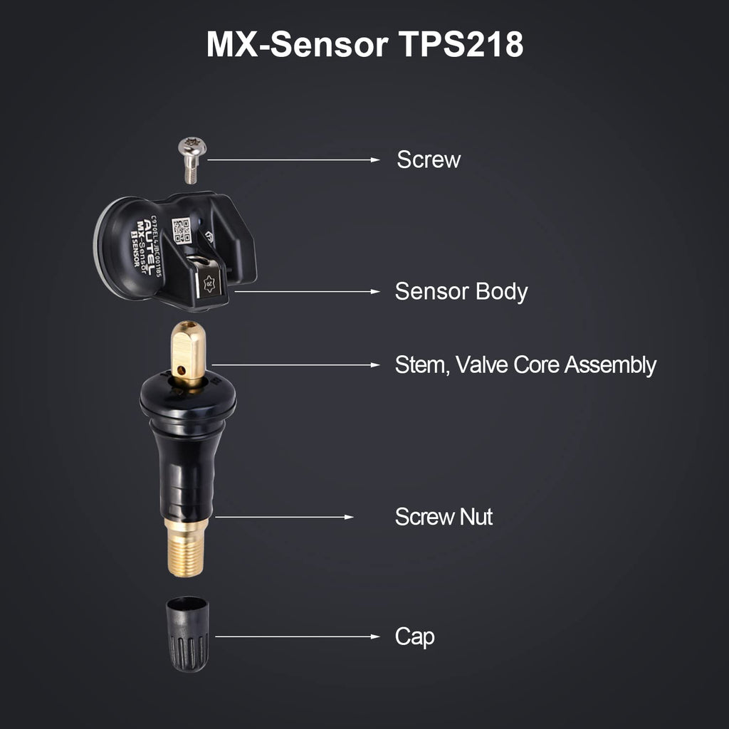 Autel TPMS Sensor MX-Sensor TPS218-315MHz+433MHz 2 in 1 Dual Frequency Replaced OEM Tire Pressure Sensor Universal Programmable Screw-in Sensor Sets of 4 (Rubber Valves)