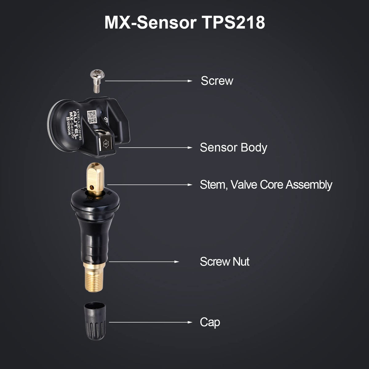 Autel TPMS Sensor MX-Sensor TPS218-315MHz+433MHz 2 in 1 Dual Frequency Replaced OEM Tire Pressure Sensor Universal Programmable Screw-in Sensor Sets of 4 (Rubber Valves)