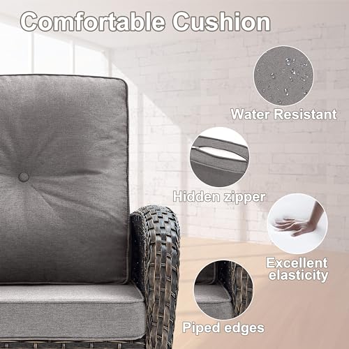 Patio Wicker Chairs Swivel Rocker - Outdoor Swivel Rocking Chairs Set of 2 with Rattan Side Table, Patio Swivel Glider Chair 3 Piece Patio Furniture Sets for Deck Porch Pool Brown/Blue