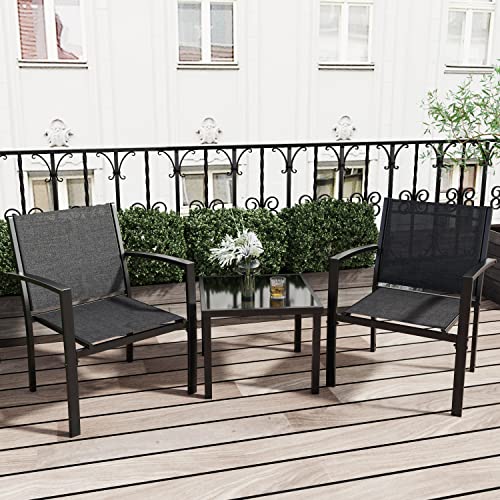 Greesum 4 Pieces Patio Furniture Set, Outdoor Conversation Sets for Patio, Lawn, Garden, Poolside with A Glass Coffee Table, Black