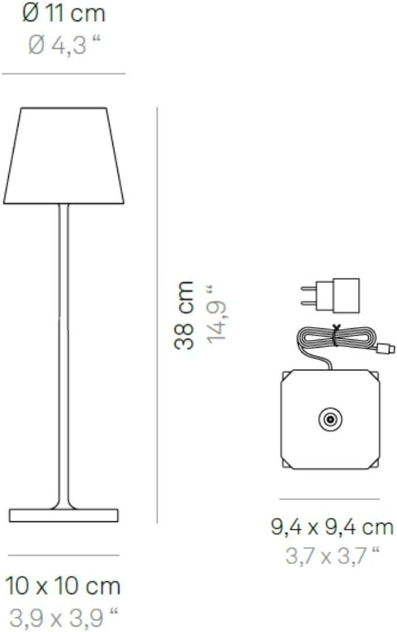 Zafferano Poldina Pro LED Table Lamp (Color: BORDEAUX) Touch On/Off, Touch Dimmable, Powder Coated Aluminum, IP54 Protection, Indoor / Outdoor, Contact Charging Base, USA Plug