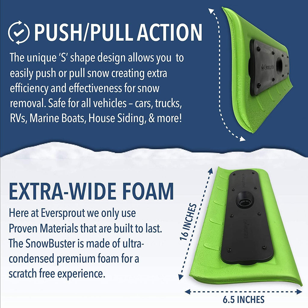 EVERSPROUT Never-Scratch SnowBuster 7-to-24 Foot (Up to 30 Ft Standing Reach) | Pre-Assembled Extendable Roof Rake for Snow Removal | Heavy-Duty Aluminum, Soft Foam Pad | Exclusive Push/Pull Design