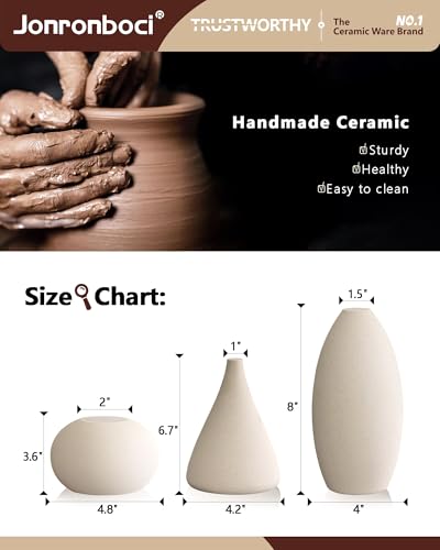 Ceramic Vase Set, Vases Home Decor,3 pc Boho Decor for Shelf & Centerpiece Table Decorations for Entryway Table, Dining Table or Mantle Fireplace Bookshelf Decor (Matte White)