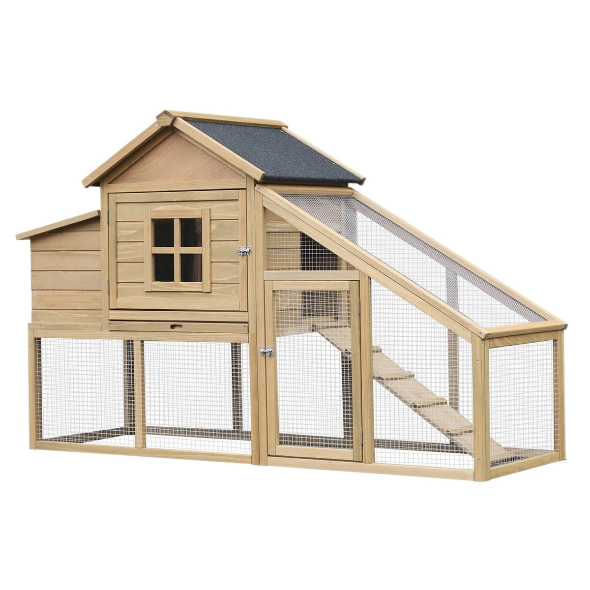 PawHut 69x22 Outdoor Wooden Chicken Coop Hen House with Nesting Box and Run - White