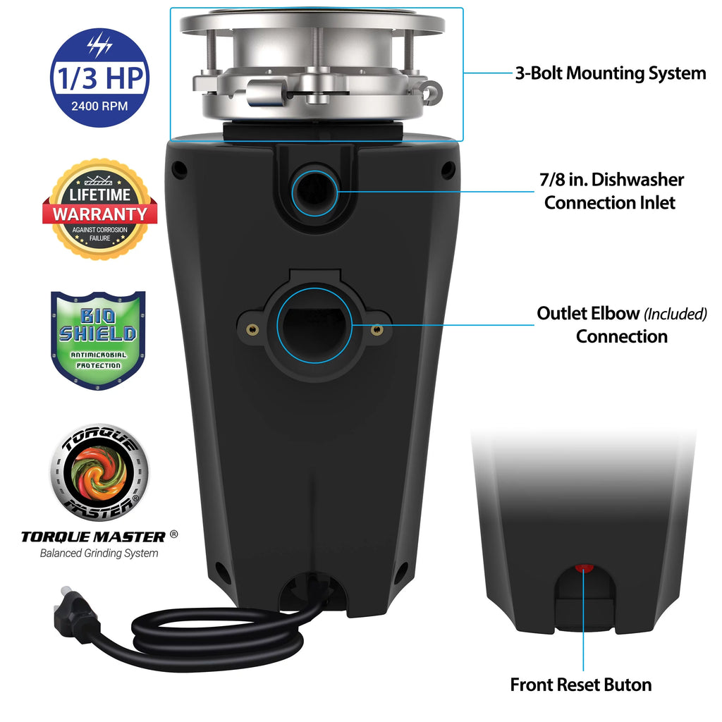 Eco Logic 1/2 HP Garbage Disposal with Attached Power Cord 10-US-EL-5-3B
