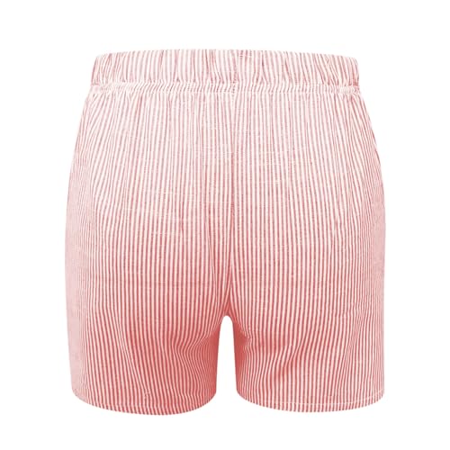 Elastic Waisted Pants for Women Plaid Color Block Pants Summer Beach Shorts Loose Fit Short Pants Comfy Casual Pants