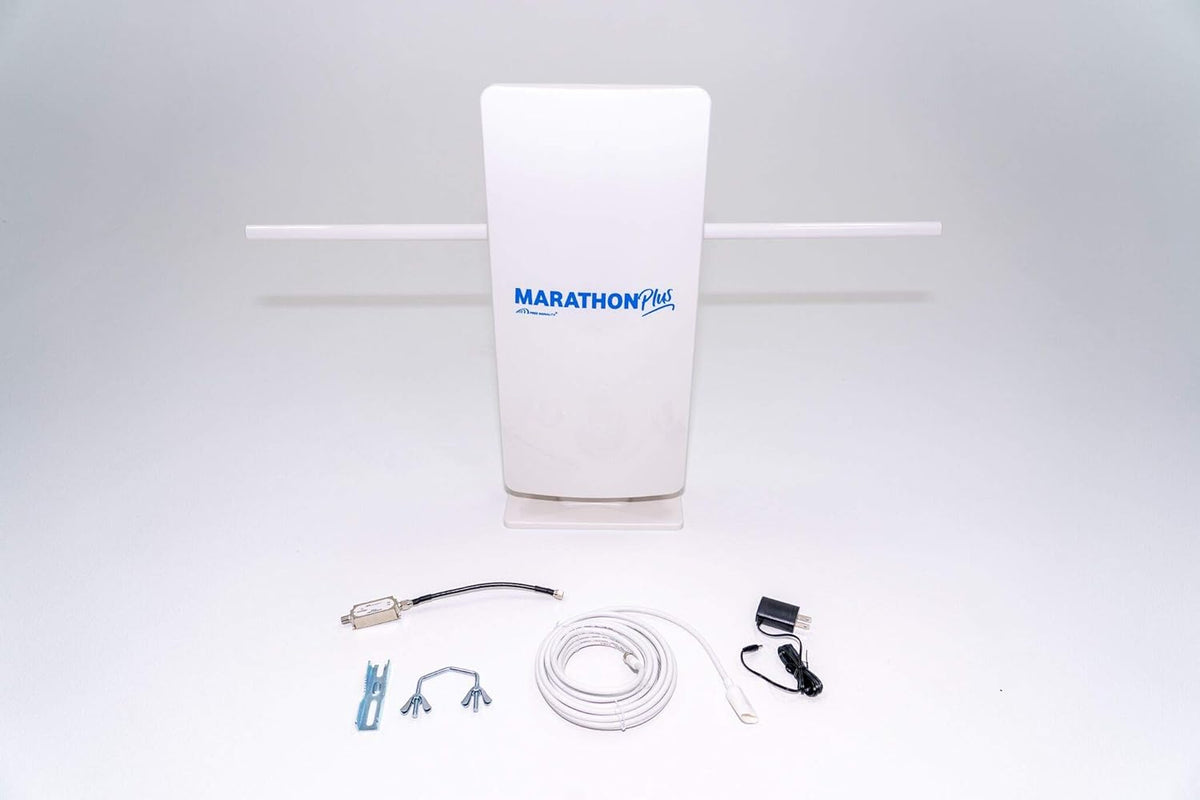 New 2020 Free Signal TV Marathon Plus Indoor/Outdoor Whole-House Digital TV Antenna with Breakthrough Amplified Technology for Long-Distance Performance and Superior HDTV Signal Resolution