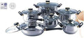 Blackstar 12 Piece Stainless Steel Cookware Set Features Clear Glass Lids And Black Handles (SC-SS003)
