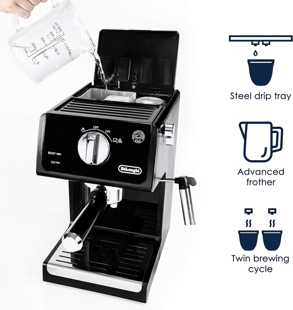 De'Longhi ECP3120 15 Bar Espresso Machine with Advanced Cappuccino System, 9.6 x 7.2 x 11.9 inches, Black/Stainless Steel