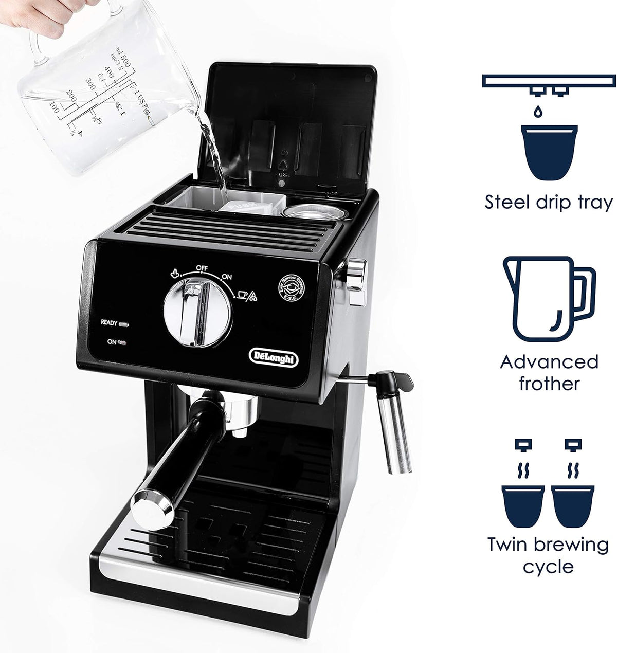 De'Longhi ECP3120 15 Bar Espresso Machine with Advanced Cappuccino System, 9.6 x 7.2 x 11.9 inches, Black/Stainless Steel