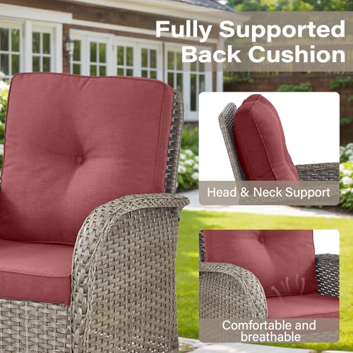Patio Wicker Chairs Swivel Rocker - Outdoor Swivel Rocking Chairs Set of 2 with Rattan Side Table, Patio Swivel Glider Chair 3 Piece Patio Furniture Sets for Deck Porch Pool Brown/Blue