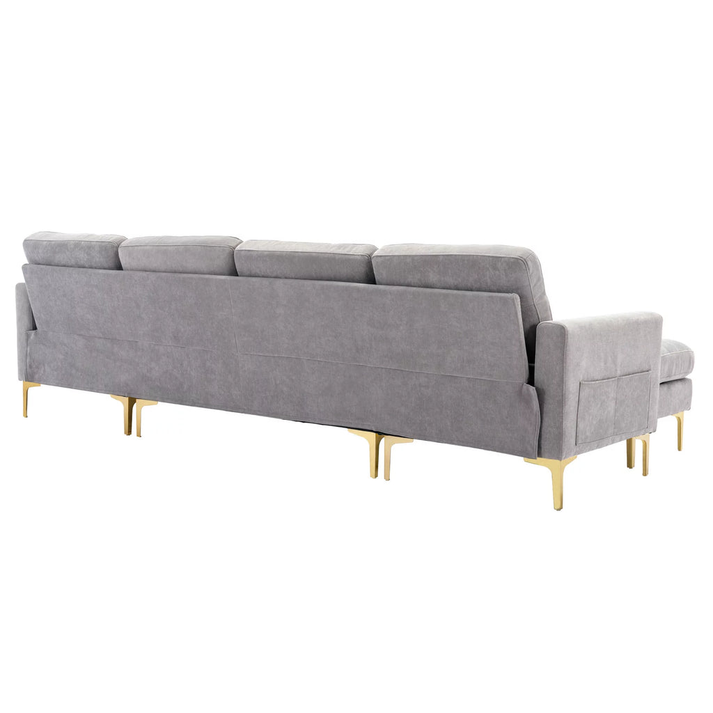 Soges U-Shaped Sectional Sofa with Ottoman, Convertible Couch for Living Room, 5 Seater Sofa, Gray, 110x54