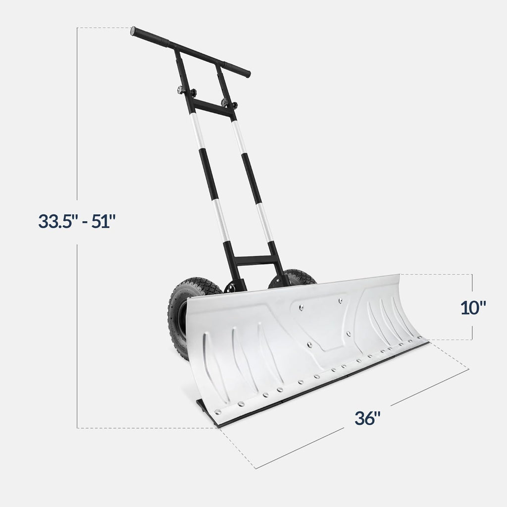Best Choice Products 36in Galvanized Blade Heavy-Duty 2-Wheel Snow Pusher Hand Plow for Snow Removal w/Wheels, Adjustable Handle, Blade Angle - Black