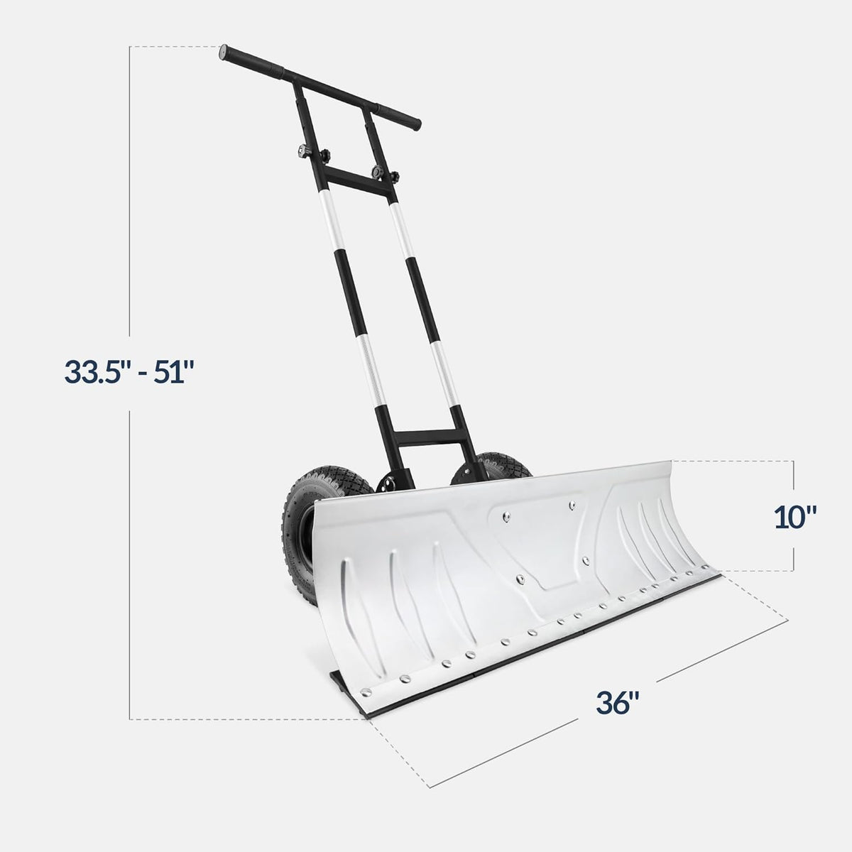 Best Choice Products 36in Galvanized Blade Heavy-Duty 2-Wheel Snow Pusher Hand Plow for Snow Removal w/Wheels, Adjustable Handle, Blade Angle - Black