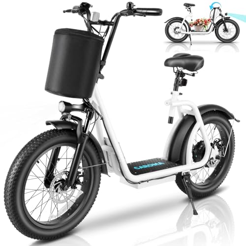 Caroma Peak 800w Electric Scooter Adults 20X3 Fat Tire, 20 MPH Top Speed & 30 Miles Range, Off-Road E Scooter w/Adjustable Seat & Detachable Basket, Foldable Ebike w/Shock Absorption for Commuting