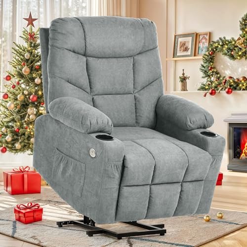 YITAHOME Power Lift Recliner Chair, Modern Fabric Recliner Chair with Massage and Heat, Spacious Seat, USB Ports, Cup Holders, Remote Control, Suitable for Living Room Dark Grey2