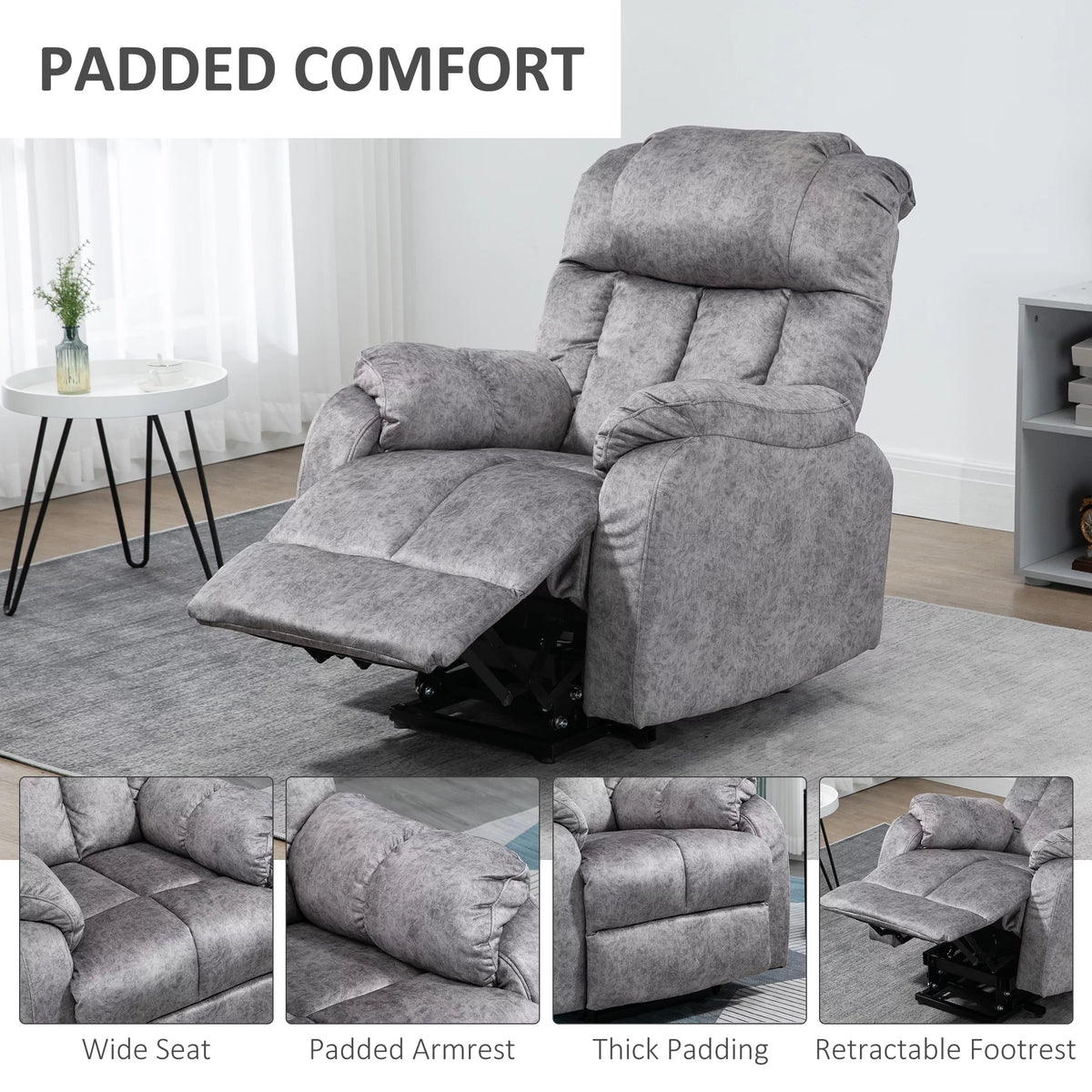 HOMCOM Power Lift Chair, Electric Recliner for Elderly, Compact Living Room Chair with Side Pocket & Remote Control, Grey