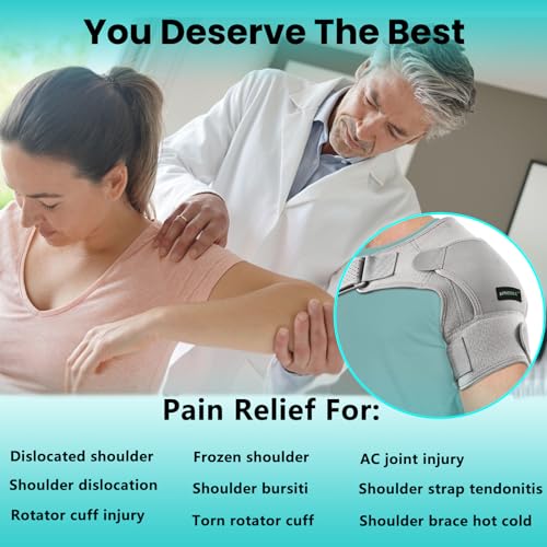 Shoulder Brace- Torn Rotator Cuff Recovery Supports for Men&Women,Adjustable Fit Sleeve Wrap,for AC Joint Pain Relief,Shoulder Injuries&Tears,Bursitis,Swelling,Tendonitis (Gray, Small)??