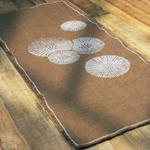 Cheyenne Burlap Linen Table Runner ?C Hand Printed ?C 100% Linen ?CFringed Edge- Prewashed, Pre-shrunk, and Machine Washable ?C Chocolate Brown (14X36, White Dandelion)