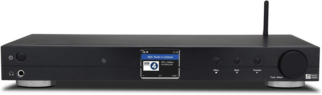 Ocean Digital WiFi Internet Component Radio Tuner (430 mm) WR10 FM/ Ethernet Bluetooth Receiver 2.4 Color Display with Digital Output to Connect Hi-Fi System -Black