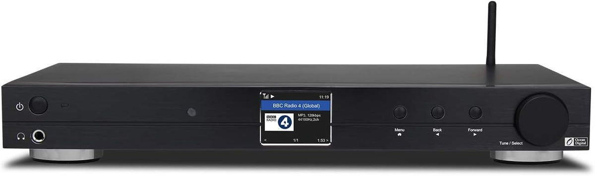 Ocean Digital WiFi Internet Component Radio Tuner (430 mm) WR10 FM/ Ethernet Bluetooth Receiver 2.4 Color Display with Digital Output to Connect Hi-Fi System -Black