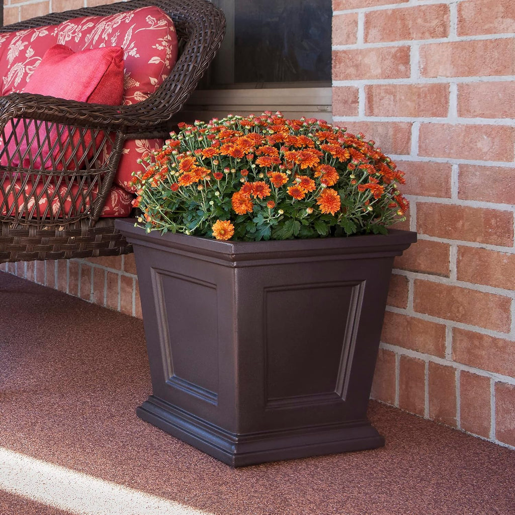 Mayne Fairfield 16in Square Planter - Espresso - Durable Self Watering Resnin Planter (5887-ES)