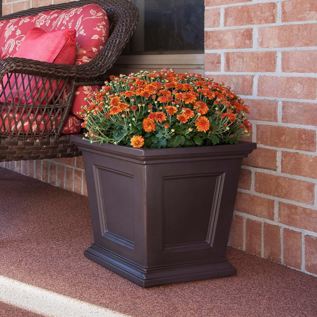 Mayne Fairfield 16in Square Planter - Espresso - Durable Self Watering Resnin Planter (5887-ES)