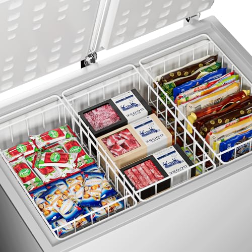 Freezer Wire Baskets, Kitchen Storage Organizer Bins for Chest and Upright Freezer, Refrigerator Dividers Containers with Handles - Pearl White (3)