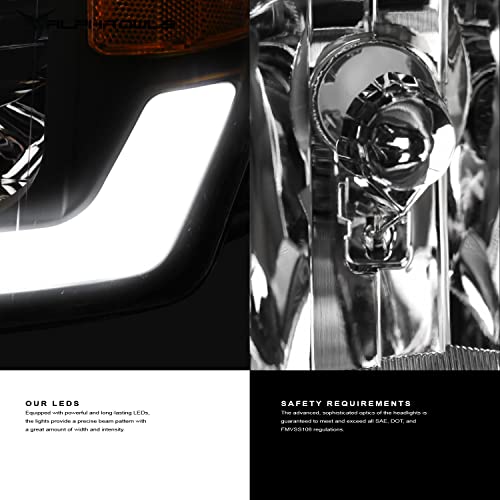 Alpha Owls 8710401 Crystal Headlights With Switchback Sequential LED Light Bar & Startup Light - Black Amber Fits 2009-2018 Dodge Ram 1500 2500 3500/2019-2023 Classic Halogen Models