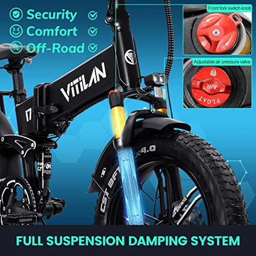 VITILAN i7 Pro Electric Bike Adults Folding 750W BAFANG Motor Fat Tire Ebike Removable 16AH/20AH Cell Battery Full Suspension Electric Bicycle 8-Speed
