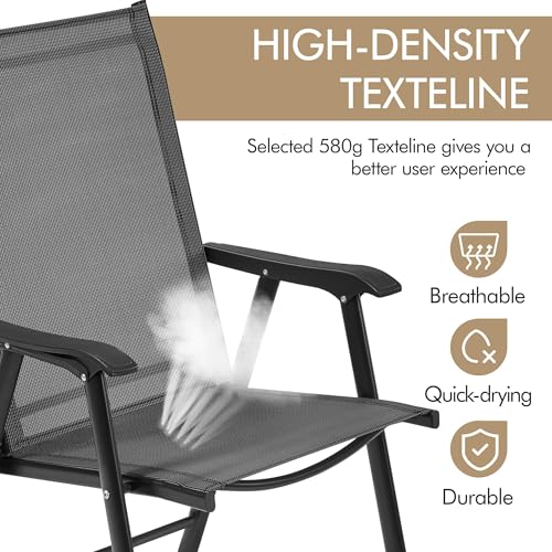Yaheetech Patio Dining Chairs Set of 4 with Armrests, Outdoor Folding Chairs with Metal Frame and Backrest for Lawn, Garden, Yard and Poolside, Black
