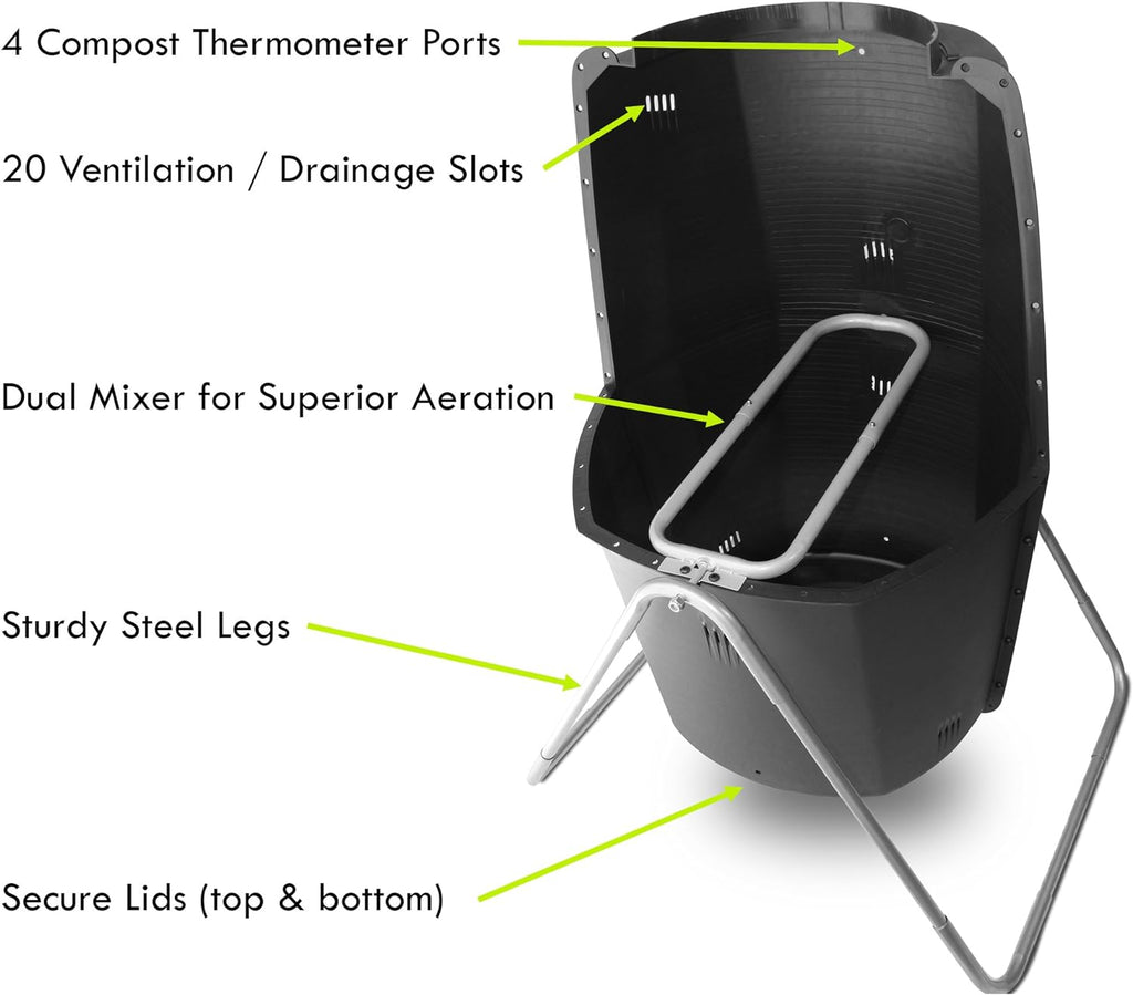 Spin Bin 60 Gal. Outdoor Compost Tumbler Rotating Garden Composter Bin (Black)