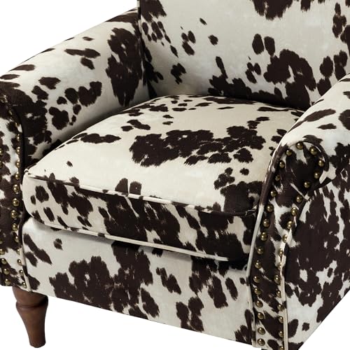 HULALA HOME Modern Wingback Accent Chair with Wood Legs & Removable Cushion, Comfy Upholstered Armchair with Nailhead Trim, Floral Pattern Single Sofa Chair for Living Room Bedroom, Blue