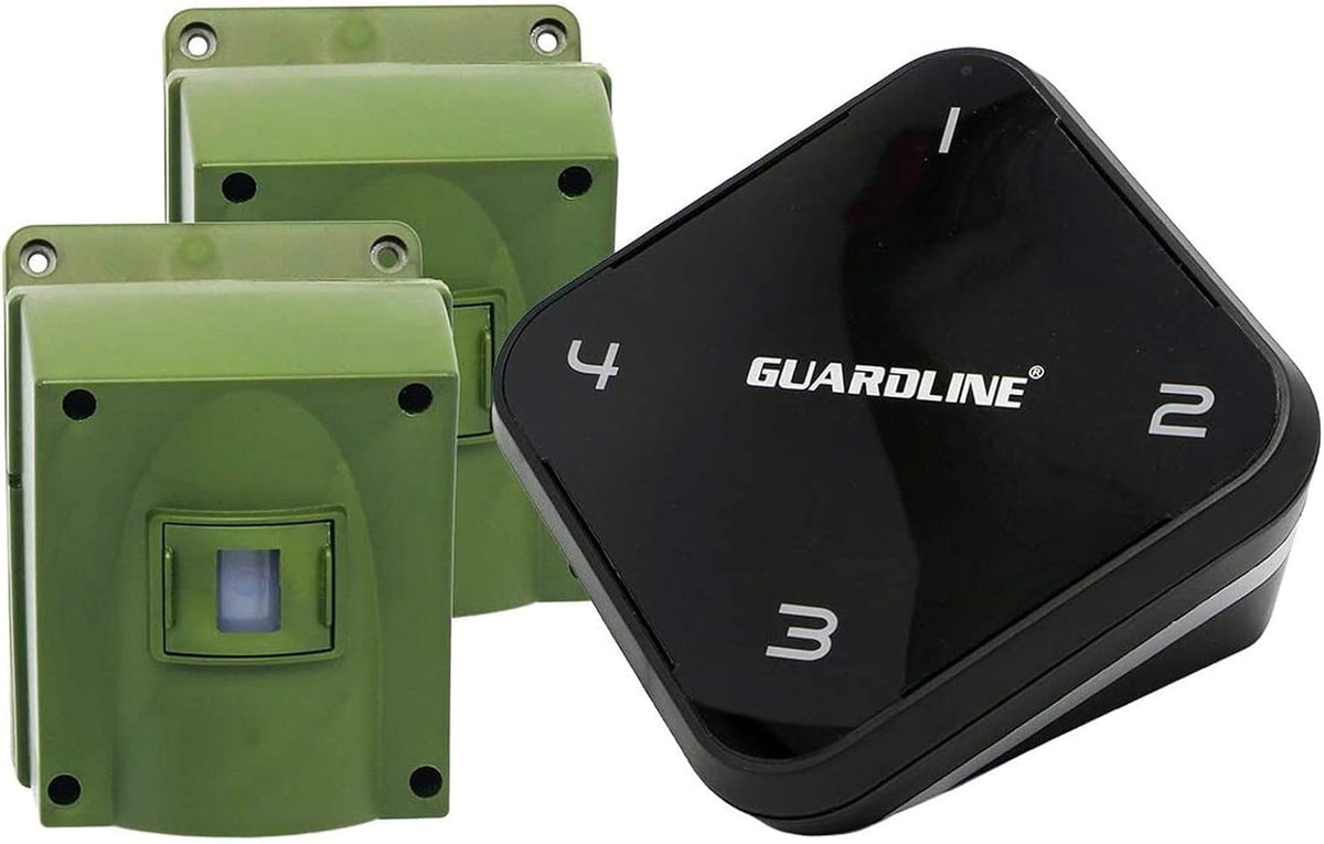 Guardline Wireless Driveway Alarm - 4 Motion Detector Alarm Sensors & 1 Receiver, 1/4 Mile Range, Weatherproof Outdoor Security Alert System for Home & Property
