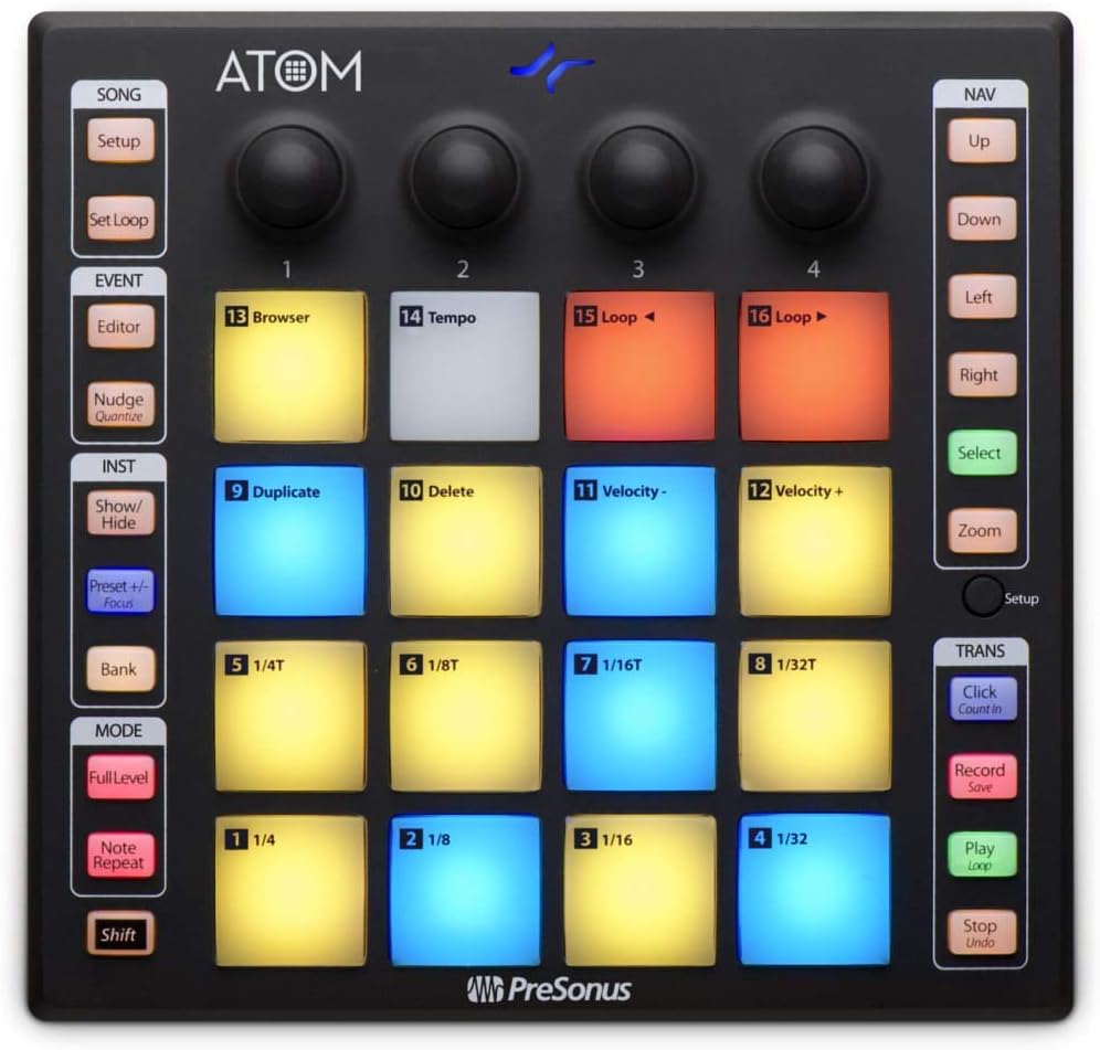 PreSonus AudioBox 96 Audio Interface (May Vary Blue or Black) Full Studio Bundle with Studio One Artist Software Pack, ATOM MIDI/Production Pad Controller, Eris 4.5 BT Pair 2-Way Bluetooth Monitors