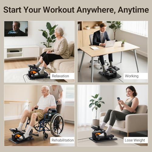 Elliptical Exercise Machine, Under Desk Ellipse Leg Exerciser for Home Office, Quiet Electric Seated Pedal Elliptical for Seniors with 12 Adjustable Speeds, Remoter, Footstraps