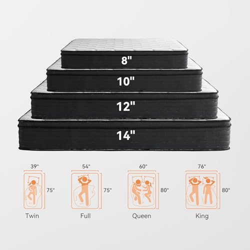 Queen Size 12 Inch Memory Foam Hybrid Mattress, Cooling Gel with Pocketed Coils for Pressure Relief, Motion Isolation, Medium Firm, 365-Night Trial, 10-Year Warranty, Mattress in a Box