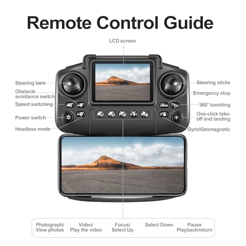 E88 Drone with Screen Controller with SD card, Foldable Mini Drone for Beginners, 2 Batteries, 360?? Flips Waypoint Fly, Active Obstacle Avoidance, One Key Take Off/Landing. (2 batteries - Black)