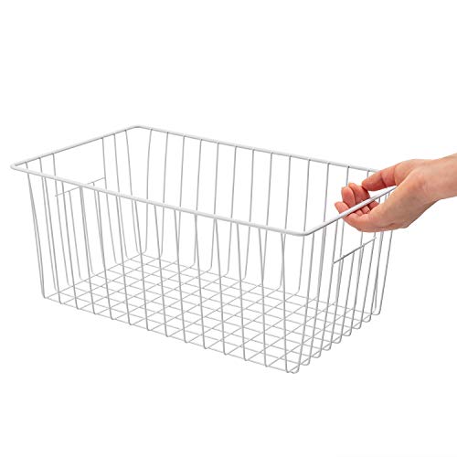 Freezer Wire Baskets, Kitchen Storage Organizer Bins for Chest and Upright Freezer, Refrigerator Dividers Containers with Handles - Pearl White (3)