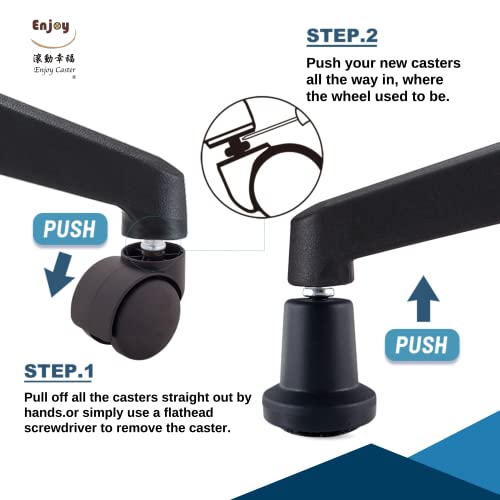 Enjoy Caster | 2.5 Inch Office Chair Casters for Herman Miller Aeron Steelcase Leap Chair | Dual Injection Polyurethane Wheels for Hardwood Floors | Universal Stem Size 7/16 Chairs (6506BUB-23)