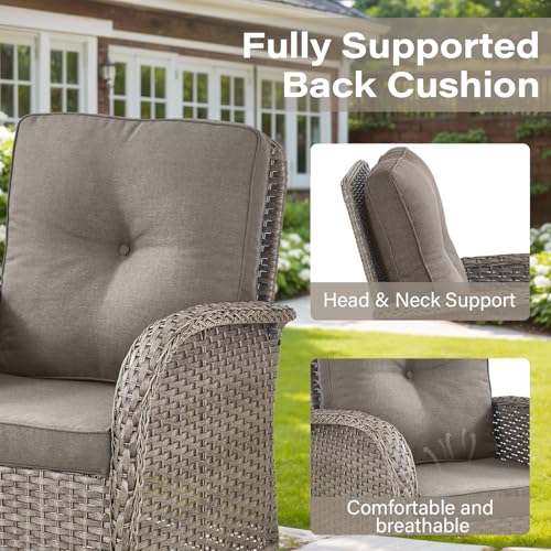 Patio Wicker Chairs Swivel Rocker - Outdoor Swivel Rocking Chairs Set of 2 with Rattan Side Table, Patio Swivel Glider Chair 3 Piece Patio Furniture Sets for Deck Porch Pool Brown/Blue
